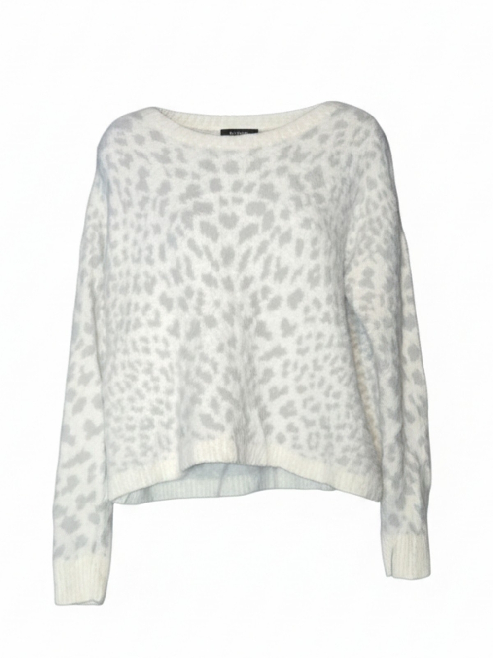 Bella Dahl Ivory and Light Gray Leopard-Print Crewneck Sweater